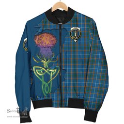 Scottish Bain Tartan Family Crest with Thistle and Scotland Map Tartan Plaid Bomber Jacket Scottish Plaid Tartan Plaid - ScotsTee - scotstee.com