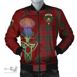 Scottish Dundas Red Tartan Family Crest with Thistle and Scotland Map Tartan Plaid Bomber Jacket Scottish Plaid Tartan Plaid - ScotsTee - scotstee.com