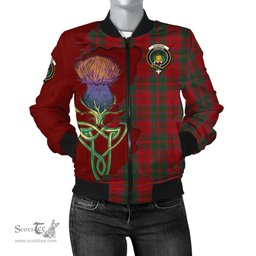 Scottish Dundas Red Tartan Family Crest with Thistle and Scotland Map Tartan Plaid Bomber Jacket Scottish Plaid Tartan Plaid - ScotsTee - scotstee.com