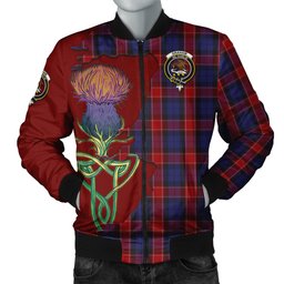 Scottish Graham of Menteith Red Tartan Family Crest with Thistle and Scotland Map Tartan Plaid Bomber Jacket Scottish Plaid Tartan Plaid - ScotsTee - scotstee.com