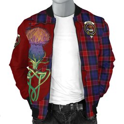 Scottish Graham of Menteith Red Tartan Family Crest with Thistle and Scotland Map Tartan Plaid Bomber Jacket Scottish Plaid Tartan Plaid - ScotsTee - scotstee.com