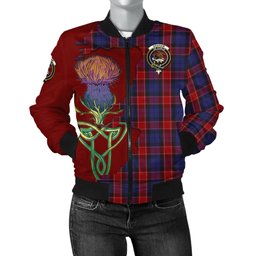 Scottish Graham of Menteith Red Tartan Family Crest with Thistle and Scotland Map Tartan Plaid Bomber Jacket Scottish Plaid Tartan Plaid - ScotsTee - scotstee.com