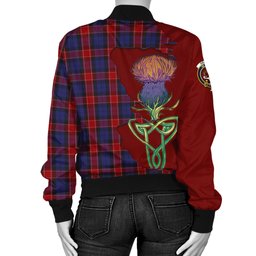 Scottish Graham of Menteith Red Tartan Family Crest with Thistle and Scotland Map Tartan Plaid Bomber Jacket Scottish Plaid Tartan Plaid - ScotsTee - scotstee.com