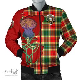 Scottish Gibsone (Gibson - Gibbs) Tartan Family Crest with Thistle and Scotland Map Tartan Plaid Bomber Jacket Scottish Plaid Tartan Plaid - ScotsTee - scotstee.com