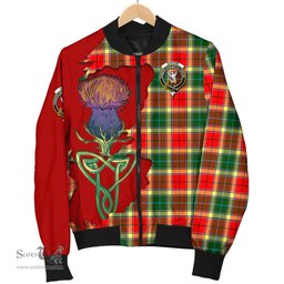 Scottish Gibsone (Gibson - Gibbs) Tartan Family Crest with Thistle and Scotland Map Tartan Plaid Bomber Jacket Scottish Plaid Tartan Plaid - ScotsTee - scotstee.com