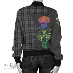 Scottish Drummond Grey Tartan Family Crest with Thistle and Scotland Map Tartan Plaid Bomber Jacket Scottish Plaid Tartan Plaid - ScotsTee - scotstee.com