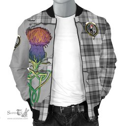 Scottish Glen Tartan Family Crest with Thistle and Scotland Map Tartan Plaid Bomber Jacket Scottish Plaid Tartan Plaid - ScotsTee - scotstee.com