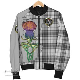 Scottish Glen Tartan Family Crest with Thistle and Scotland Map Tartan Plaid Bomber Jacket Scottish Plaid Tartan Plaid - ScotsTee - scotstee.com