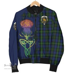 Scottish Gow Hunting Tartan Family Crest with Thistle and Scotland Map Tartan Plaid Bomber Jacket Scottish Plaid Tartan Plaid - ScotsTee - scotstee.com