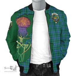 Scottish Douglas Ancient Tartan Family Crest with Thistle and Scotland Map Tartan Plaid Bomber Jacket Scottish Plaid Tartan Plaid - ScotsTee - scotstee.com