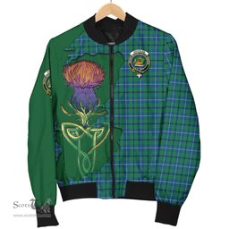 Scottish Douglas Ancient Tartan Family Crest with Thistle and Scotland Map Tartan Plaid Bomber Jacket Scottish Plaid Tartan Plaid - ScotsTee - scotstee.com