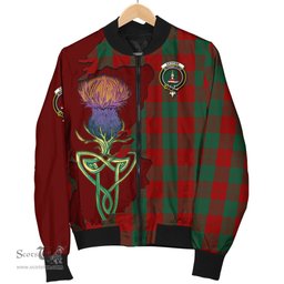 Scottish Erskine Tartan Family Crest with Thistle and Scotland Map Tartan Plaid Bomber Jacket Scottish Plaid Tartan Plaid - ScotsTee - scotstee.com