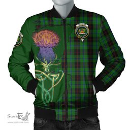 Scottish Douglas Black Tartan Family Crest with Thistle and Scotland Map Tartan Plaid Bomber Jacket Scottish Plaid Tartan Plaid - ScotsTee - scotstee.com