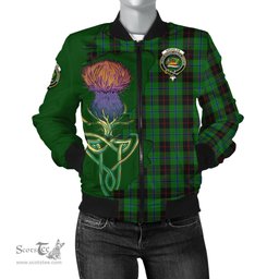 Scottish Douglas Black Tartan Family Crest with Thistle and Scotland Map Tartan Plaid Bomber Jacket Scottish Plaid Tartan Plaid - ScotsTee - scotstee.com