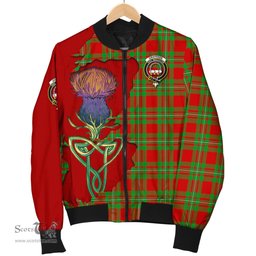 Scottish Grierson Tartan Family Crest with Thistle and Scotland Map Tartan Plaid Bomber Jacket Scottish Plaid Tartan Plaid - ScotsTee - scotstee.com
