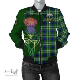 Scottish Haliburton Tartan Family Crest with Thistle and Scotland Map Tartan Plaid Bomber Jacket Scottish Plaid Tartan Plaid - ScotsTee - scotstee.com