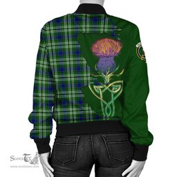 Scottish Haliburton Tartan Family Crest with Thistle and Scotland Map Tartan Plaid Bomber Jacket Scottish Plaid Tartan Plaid - ScotsTee - scotstee.com