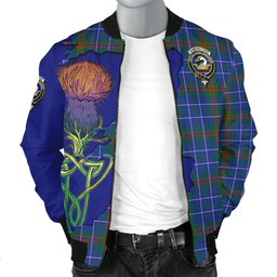 Scottish Edmonstone Tartan Family Crest with Thistle and Scotland Map Tartan Plaid Bomber Jacket Scottish Plaid Tartan Plaid - ScotsTee - scotstee.com