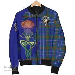 Scottish Edmonstone Tartan Family Crest with Thistle and Scotland Map Tartan Plaid Bomber Jacket Scottish Plaid Tartan Plaid - ScotsTee - scotstee.com