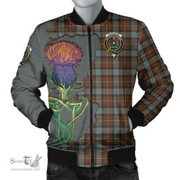 Scottish Ferguson Weathered Tartan Family Crest with Thistle and Scotland Map Tartan Plaid Bomber Jacket Scottish Plaid Tartan Plaid - ScotsTee - scotstee.com