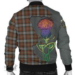 Scottish Ferguson Weathered Tartan Family Crest with Thistle and Scotland Map Tartan Plaid Bomber Jacket Scottish Plaid Tartan Plaid - ScotsTee - scotstee.com