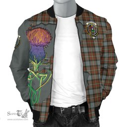 Scottish Ferguson Weathered Tartan Family Crest with Thistle and Scotland Map Tartan Plaid Bomber Jacket Scottish Plaid Tartan Plaid - ScotsTee - scotstee.com