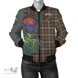 Scottish Ferguson Weathered Tartan Family Crest with Thistle and Scotland Map Tartan Plaid Bomber Jacket Scottish Plaid Tartan Plaid - ScotsTee - scotstee.com