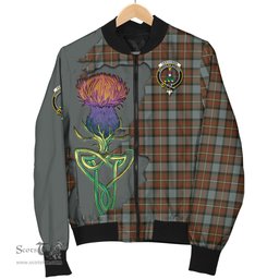 Scottish Ferguson Weathered Tartan Family Crest with Thistle and Scotland Map Tartan Plaid Bomber Jacket Scottish Plaid Tartan Plaid - ScotsTee - scotstee.com