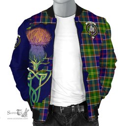 Scottish Dalrymple Tartan Family Crest with Thistle and Scotland Map Tartan Plaid Bomber Jacket Scottish Plaid Tartan Plaid - ScotsTee - scotstee.com