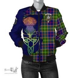 Scottish Dalrymple Tartan Family Crest with Thistle and Scotland Map Tartan Plaid Bomber Jacket Scottish Plaid Tartan Plaid - ScotsTee - scotstee.com
