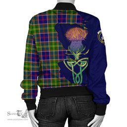 Scottish Dalrymple Tartan Family Crest with Thistle and Scotland Map Tartan Plaid Bomber Jacket Scottish Plaid Tartan Plaid - ScotsTee - scotstee.com