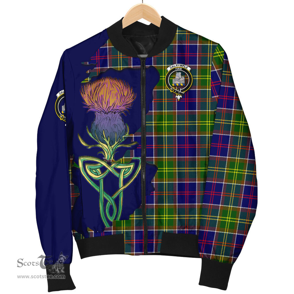 Scottish Dalrymple Tartan Family Crest with Thistle and Scotland Map Tartan Plaid Bomber Jacket Scottish Plaid Tartan Plaid - ScotsTee - scotstee.com