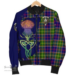 Scottish Dalrymple Tartan Family Crest with Thistle and Scotland Map Tartan Plaid Bomber Jacket Scottish Plaid Tartan Plaid - ScotsTee - scotstee.com