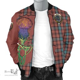 Scottish Hannay Dress Tartan Family Crest with Thistle and Scotland Map Tartan Plaid Bomber Jacket Scottish Plaid Tartan Plaid - ScotsTee - scotstee.com