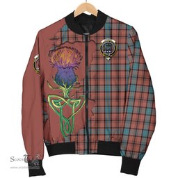 Scottish Hannay Dress Tartan Family Crest with Thistle and Scotland Map Tartan Plaid Bomber Jacket Scottish Plaid Tartan Plaid - ScotsTee - scotstee.com