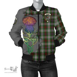 Scottish Fraser Hunting Dress Tartan Family Crest with Thistle and Scotland Map Tartan Plaid Bomber Jacket Scottish Plaid Tartan Plaid - ScotsTee - scotstee.com