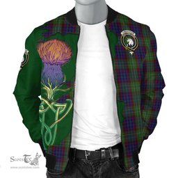 Scottish Cunningham Hunting Tartan Family Crest with Thistle and Scotland Map Tartan Plaid Bomber Jacket Scottish Plaid Tartan Plaid - ScotsTee - scotstee.com