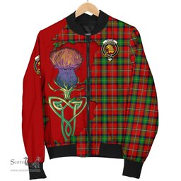 Scottish Fairlie Modern Tartan Family Crest with Thistle and Scotland Map Tartan Plaid Bomber Jacket Scottish Plaid Tartan Plaid - ScotsTee - scotstee.com