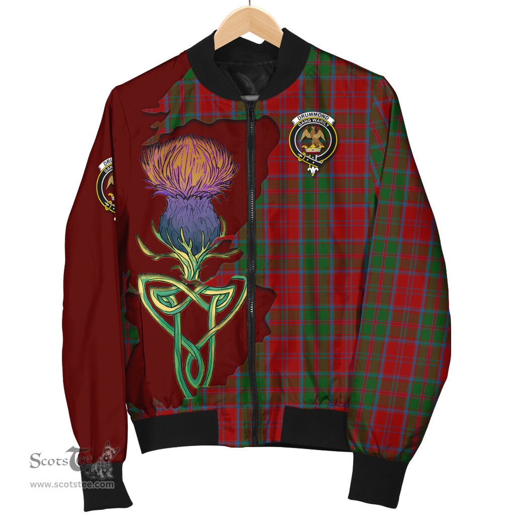 Scottish Drummond Tartan Family Crest with Thistle and Scotland Map Tartan Plaid Bomber Jacket Scottish Plaid Tartan Plaid - ScotsTee - scotstee.com