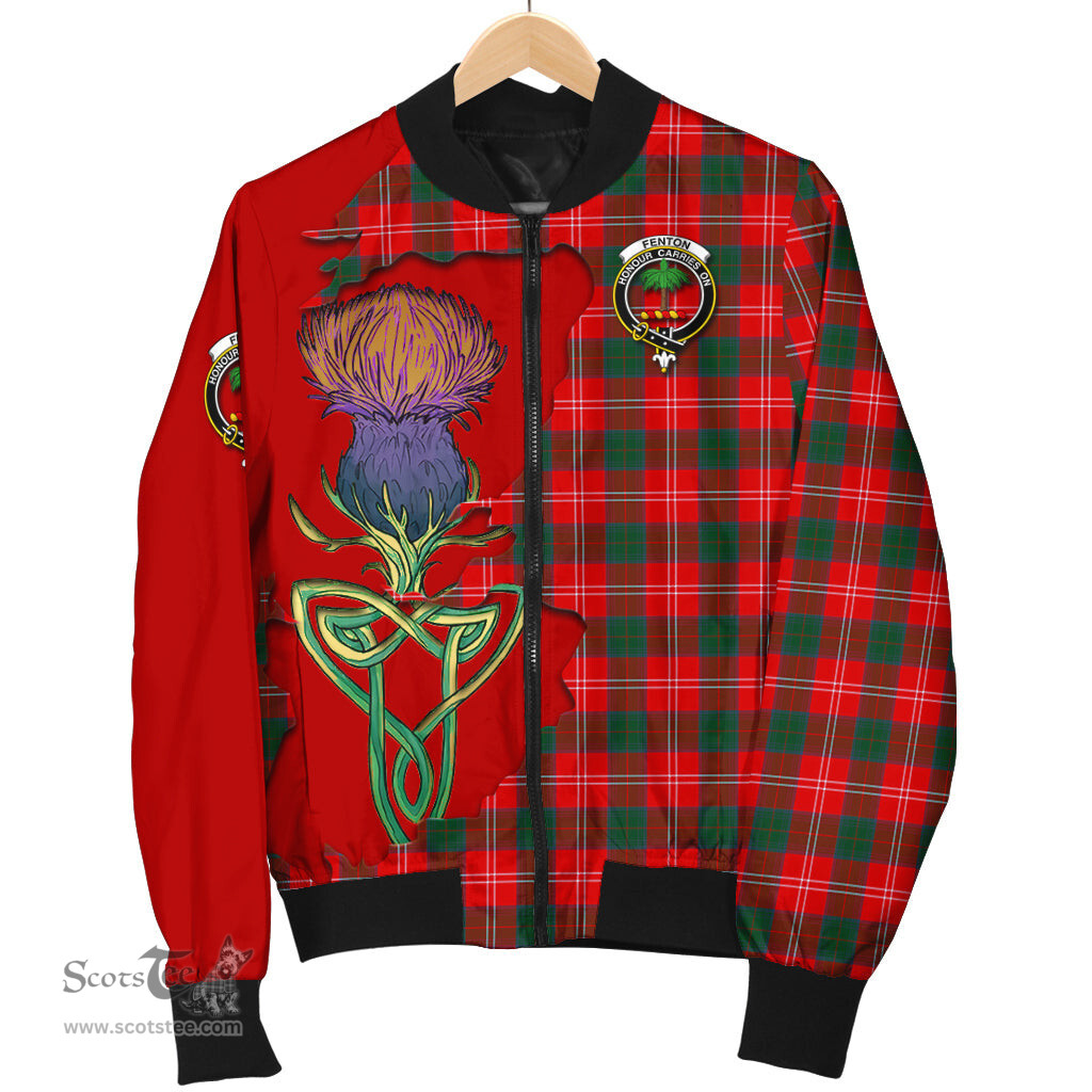Scottish Fenton Tartan Family Crest with Thistle and Scotland Map Tartan Plaid Bomber Jacket Scottish Plaid Tartan Plaid - ScotsTee - scotstee.com