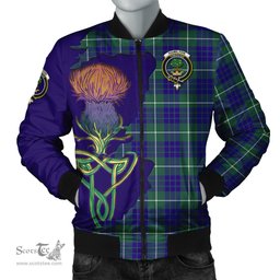 Scottish Hamilton Hunting Modern Tartan Family Crest with Thistle and Scotland Map Tartan Plaid Bomber Jacket Scottish Plaid Tartan Plaid - ScotsTee - scotstee.com