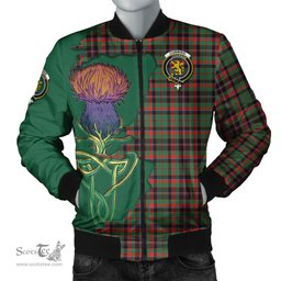 Scottish Cumming Hunting Ancient Tartan Family Crest with Thistle and Scotland Map Tartan Plaid Bomber Jacket Scottish Plaid Tartan Plaid - ScotsTee - scotstee.com