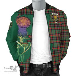 Scottish Cumming Hunting Ancient Tartan Family Crest with Thistle and Scotland Map Tartan Plaid Bomber Jacket Scottish Plaid Tartan Plaid - ScotsTee - scotstee.com