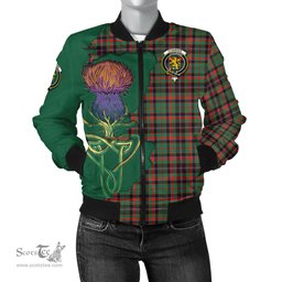 Scottish Cumming Hunting Ancient Tartan Family Crest with Thistle and Scotland Map Tartan Plaid Bomber Jacket Scottish Plaid Tartan Plaid - ScotsTee - scotstee.com