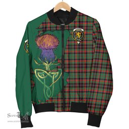Scottish Cumming Hunting Ancient Tartan Family Crest with Thistle and Scotland Map Tartan Plaid Bomber Jacket Scottish Plaid Tartan Plaid - ScotsTee - scotstee.com