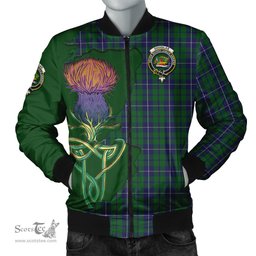 Scottish Douglas Green Tartan Family Crest with Thistle and Scotland Map Tartan Plaid Bomber Jacket Scottish Plaid Tartan Plaid - ScotsTee - scotstee.com