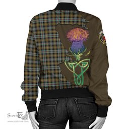 Scottish Farquharson Weathered Tartan Family Crest with Thistle and Scotland Map Tartan Plaid Bomber Jacket Scottish Plaid Tartan Plaid - ScotsTee - scotstee.com