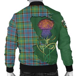 Scottish Colville Tartan Family Crest with Thistle and Scotland Map Tartan Plaid Bomber Jacket Scottish Plaid Tartan Plaid - ScotsTee - scotstee.com