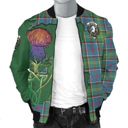 Scottish Colville Tartan Family Crest with Thistle and Scotland Map Tartan Plaid Bomber Jacket Scottish Plaid Tartan Plaid - ScotsTee - scotstee.com