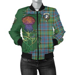 Scottish Colville Tartan Family Crest with Thistle and Scotland Map Tartan Plaid Bomber Jacket Scottish Plaid Tartan Plaid - ScotsTee - scotstee.com